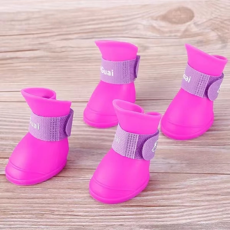 4PCS/SET Dog Boots for Small Dogs Summer Pet Dog Shoes Waterproof Pet Rain Shoes for Dog Puppy Rubber Boots Durable Shoes