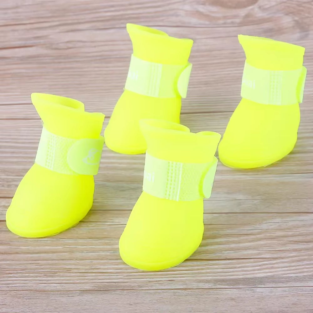 4PCS/SET Dog Boots for Small Dogs Summer Pet Dog Shoes Waterproof Pet Rain Shoes for Dog Puppy Rubber Boots Durable Shoes