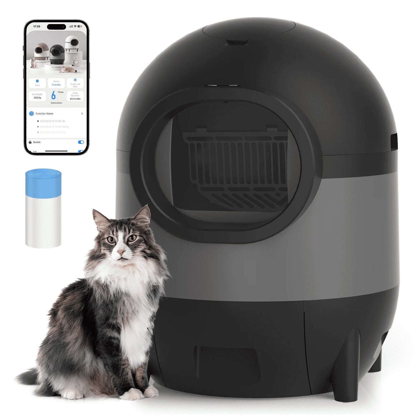 Self-Cleaning Cat Litter Box, Automatic Cat Litter Box 2.4G Wifi with APP Control, Extra Large Capacity for Multiple Cats, Cat Litter Box Self Cleaning, Black