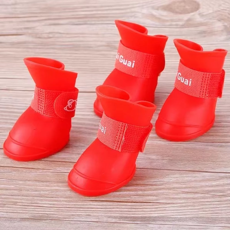4PCS/SET Dog Boots for Small Dogs Summer Pet Dog Shoes Waterproof Pet Rain Shoes for Dog Puppy Rubber Boots Durable Shoes