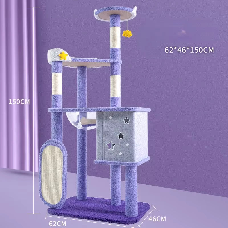 Purple Cloud Cat Tree, Cat Scratcher Post, Indoor Large Pet House Accessories, Exercise Fitness Training Supplies, Climbing Set