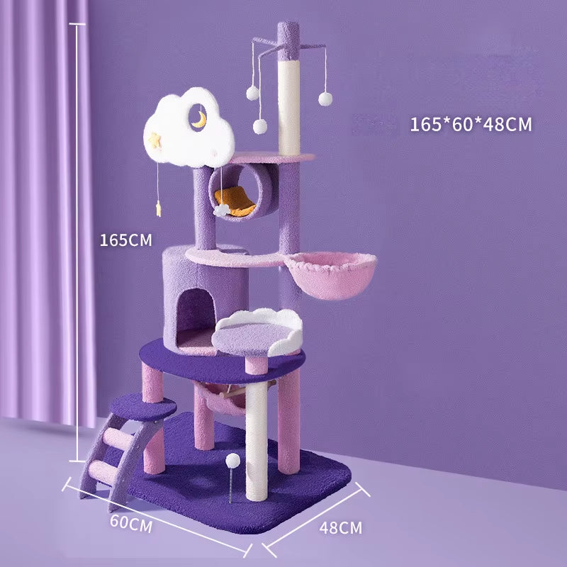 Purple Cloud Cat Tree, Cat Scratcher Post, Indoor Large Pet House Accessories, Exercise Fitness Training Supplies, Climbing Set