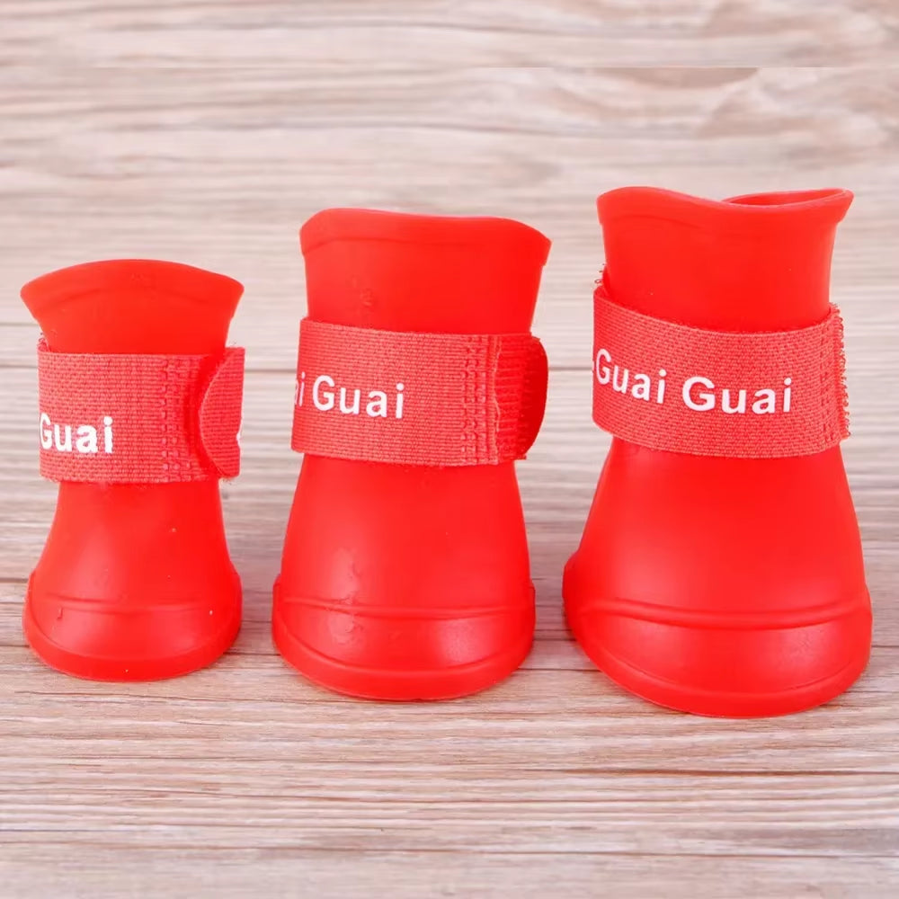4PCS/SET Dog Boots for Small Dogs Summer Pet Dog Shoes Waterproof Pet Rain Shoes for Dog Puppy Rubber Boots Durable Shoes