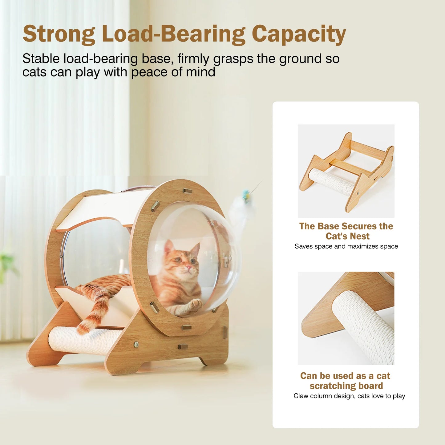 2-In-1 Cat House with Scratch Board, 360°View Large Capacity Cat Bed for Cats of All Ages with Staircase