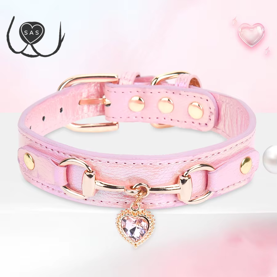Cp567--Beautiful PU Pet Cat&Dog Collar Decorated with Sparkling Love,Adjustable and Durable.