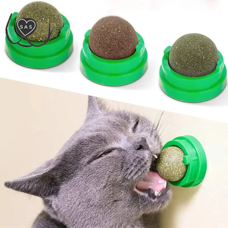 Natural Catnip Cat Wall Stick-On Ball Toy Scratchers Treats Healthy Natural Removes Balls to Promote Digestion Cat Grass Snack