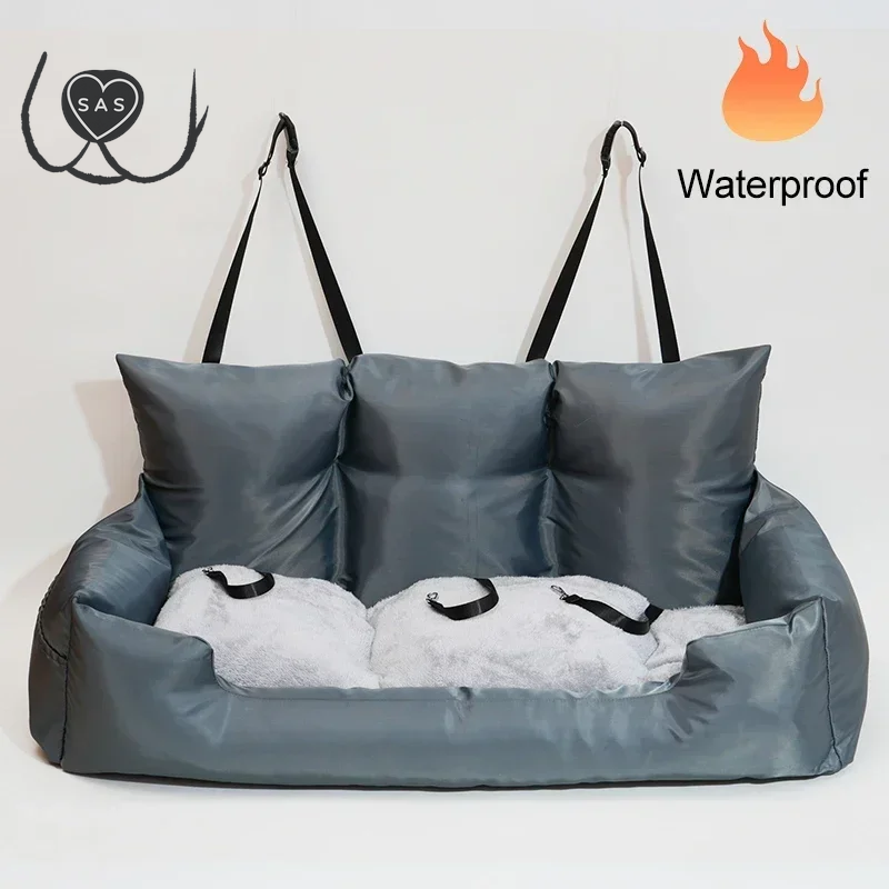 Luxury Removable Waterproof Dog Car Seat Dog Beds Pet Car Seat Portable Travel Dog Car Backseat Pet Carrier Bag Solid Pattern