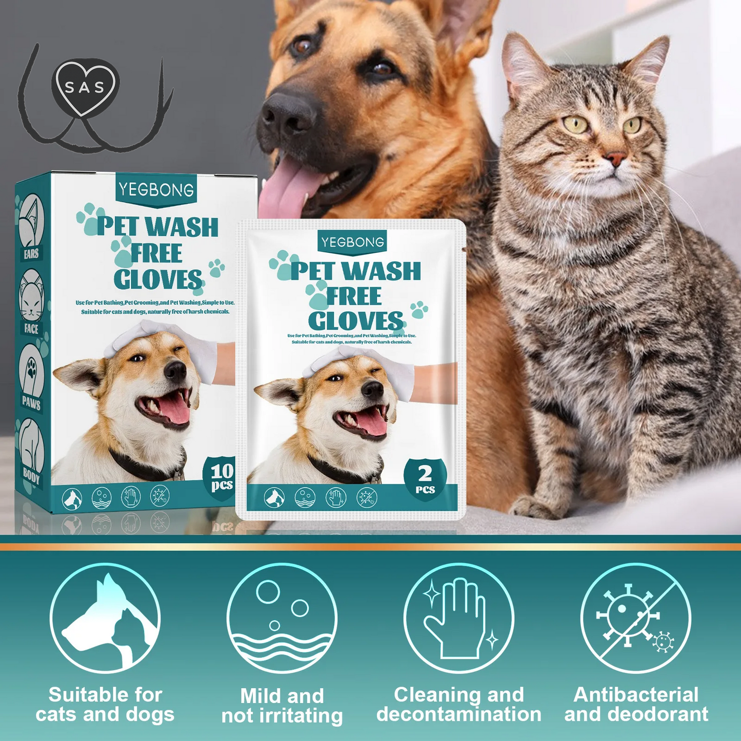 Pet Disposable Cleaning Gloves Wash Free Dog Cat Spa Bathing Deodorant Fleas Tick Removal Antibacterial Cat Dry Cleaning Gloves