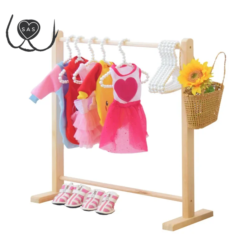 Pet Hanger Dog Clothes Rack Wooden Wardrobe for Dogs Solid Wood Coat Rack Floor Organizer for Pet Clothing