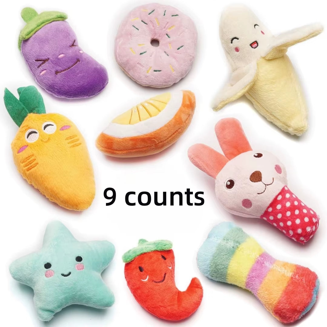 9-Piece Set of Squeaking Puppy Toys, Cute Multi-Color Design, Can Bite at Any Time, Suitable for Small Dogs