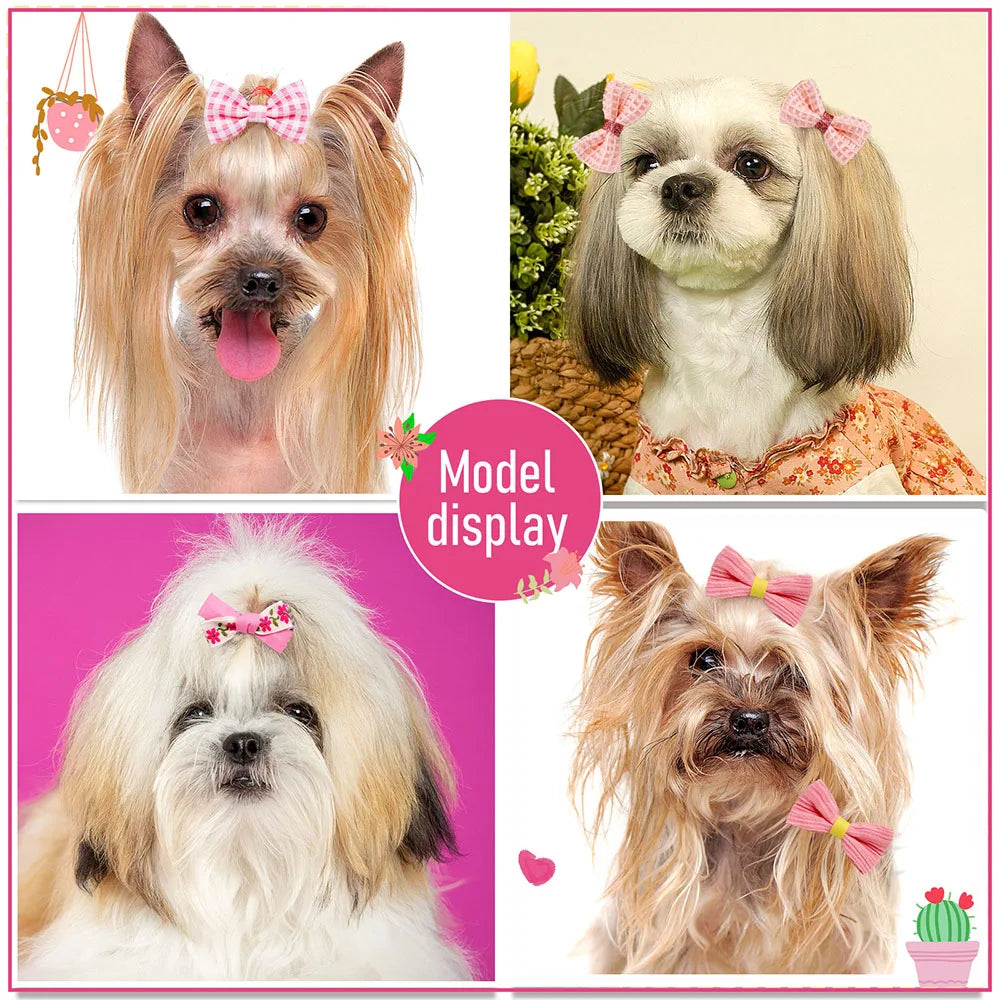 10Pcs Pink Style Dog Bowknot Small Dog Hair Bows with Rubber Bands Cat Dog Hair Decorate Pet Grooming Accessories