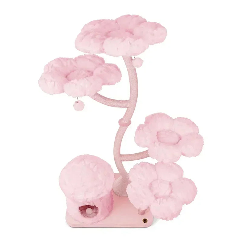 Ad Modern Cat Tree Tower Cute Multi-Layer Pink Wood Floral Design Sustainable Cat Climbing Flower Condo Sisal Scratching