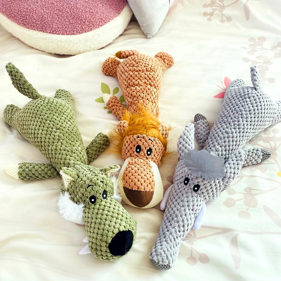 1/3 Pcs Large Dog Toy Bite-Resistant Sound Plush Toy Lion Wolf Elephant Cartoon Pet Toy Squeaky Dog Toy for Small & Medium Dogs