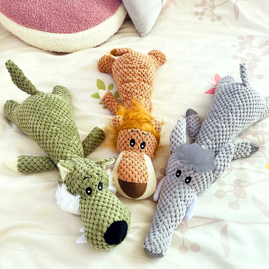 1/3 Pcs Large Dog Toy Bite-Resistant Sound Plush Toy Lion Wolf Elephant Cartoon Pet Toy Squeaky Dog Toy for Small & Medium Dogs