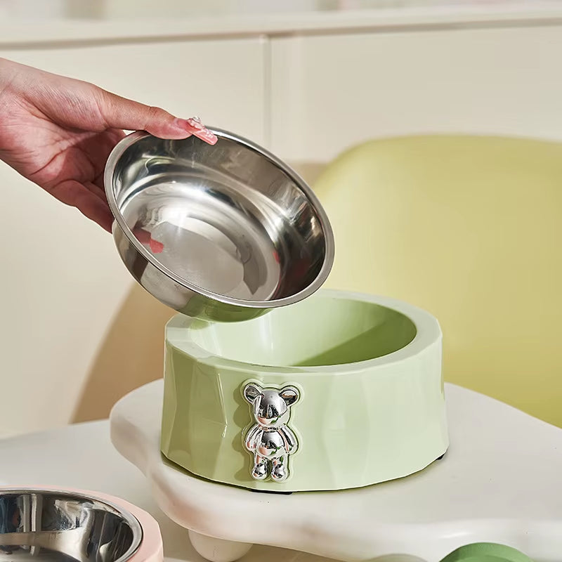 Pet Supplies Pet Stainless Steel Bowl Diamond Bear Pet Bowl Cat Food Bowl Dog Food Utensils anti Slip anti Overturning Dog Bowl