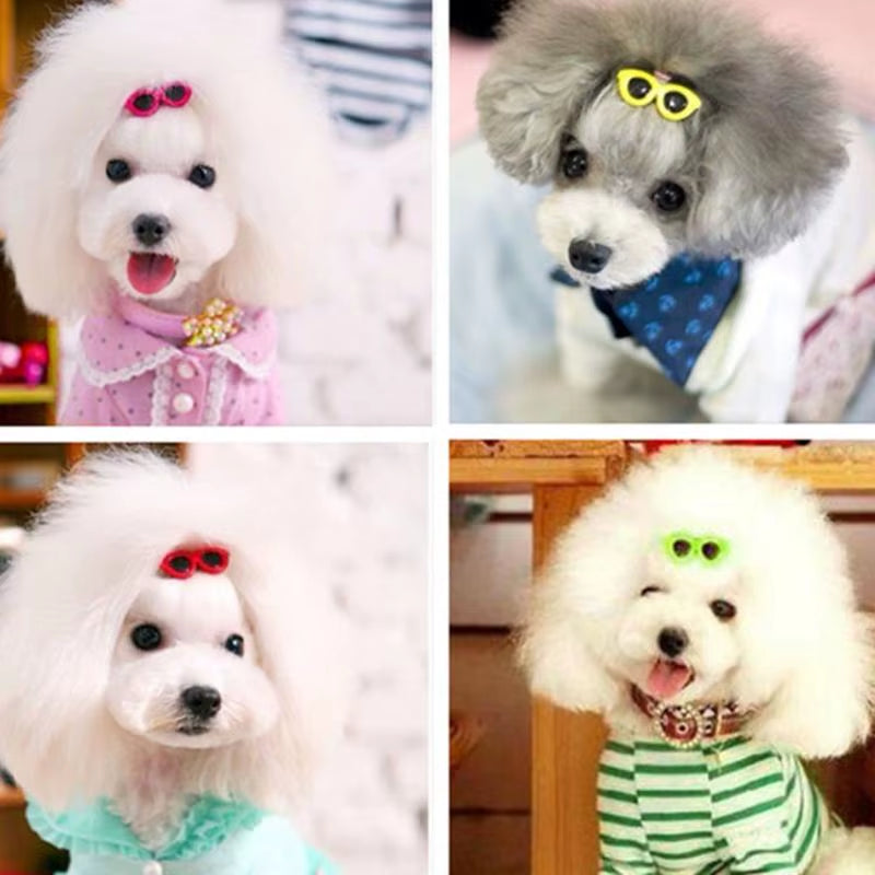 10 Pieces Plastic Pet Hair Clips Sunglasses Shape Hairpin for Small Dog 10 Colors Cute Heart Shape Dog Grooming Hair Accessories