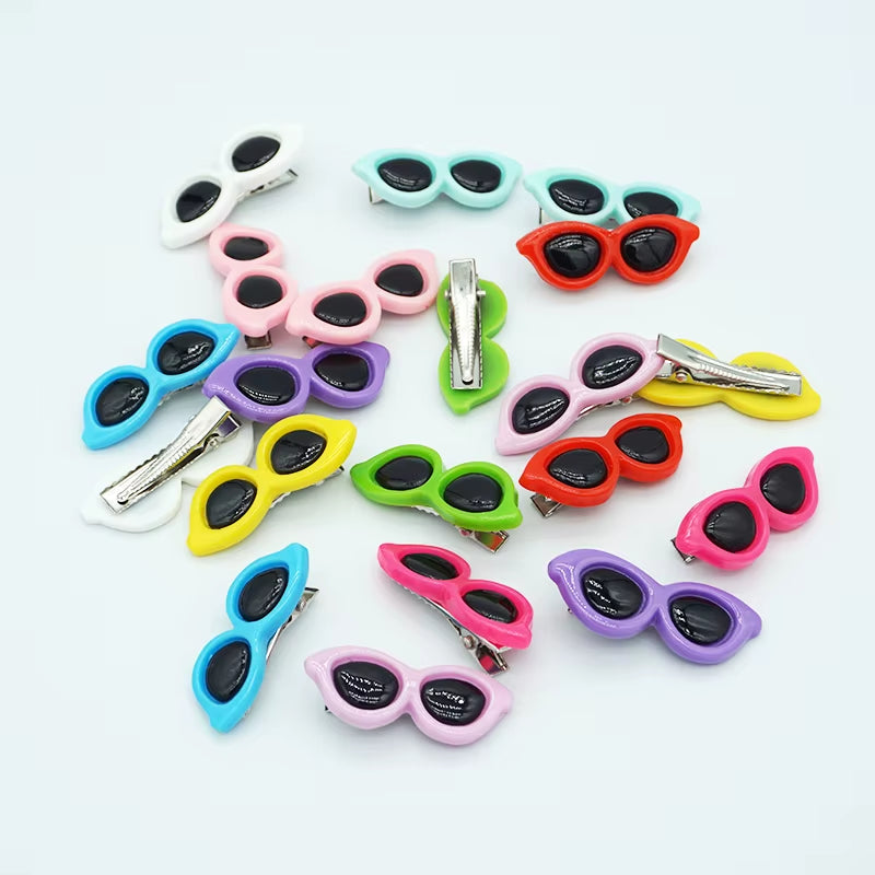 10 Pieces Plastic Pet Hair Clips Sunglasses Shape Hairpin for Small Dog 10 Colors Cute Heart Shape Dog Grooming Hair Accessories