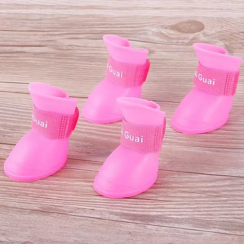 4PCS/SET Dog Boots for Small Dogs Summer Pet Dog Shoes Waterproof Pet Rain Shoes for Dog Puppy Rubber Boots Durable Shoes