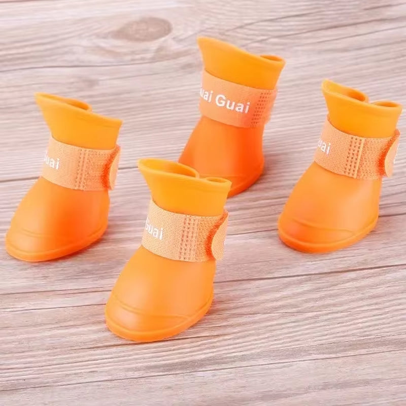 4PCS/SET Dog Boots for Small Dogs Summer Pet Dog Shoes Waterproof Pet Rain Shoes for Dog Puppy Rubber Boots Durable Shoes