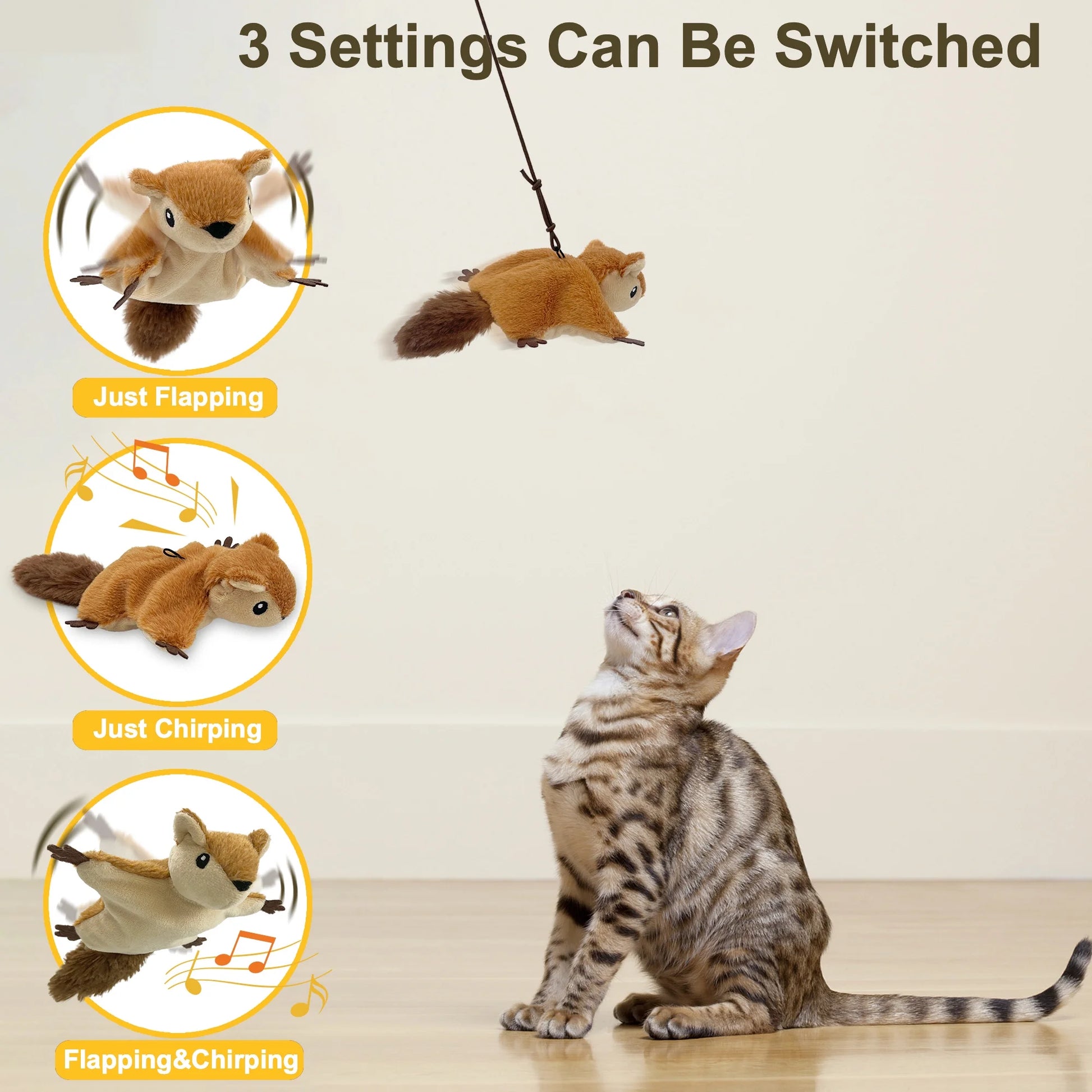 Cat Toys, Flapping Wings Sparrow Catnip Toys, Vivid Chirping, Simulation Bird Interactive Cat Toy for Kitten Kitty Exercise, Fluffy Plush Dog Toys, Touch Activated, Rechargeable