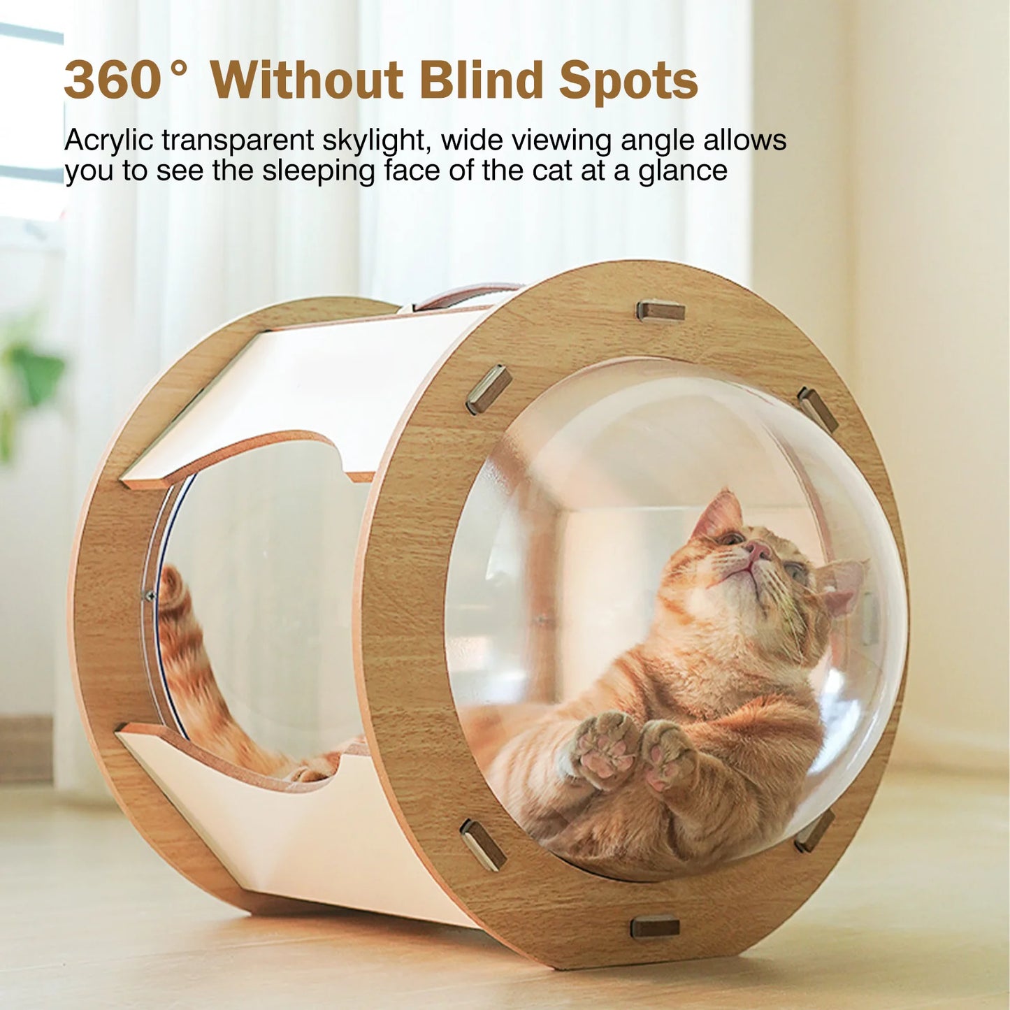 2-In-1 Cat House with Scratch Board, 360°View Large Capacity Cat Bed for Cats of All Ages with Staircase
