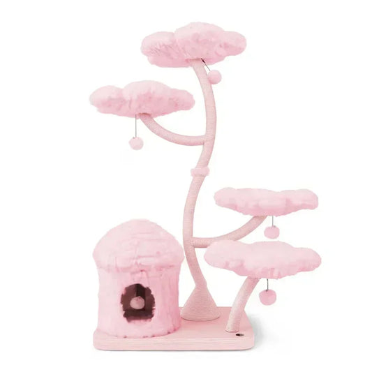 Ad Modern Cat Tree Tower Cute Multi-Layer Pink Wood Floral Design Sustainable Cat Climbing Flower Condo Sisal Scratching
