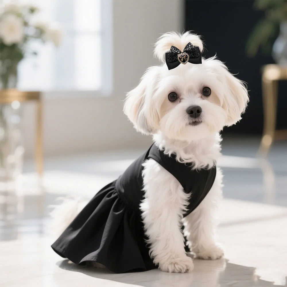 10PCS Dog Bows Wirh Metal Clips Black Style Luxury Pearl Puppy Bows Hair Accessories for Dogs Handmade Pet Small Dog Bowknots