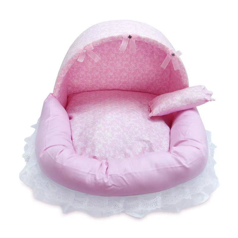 Pink Lace Dog Beds for Small Dogs with Cushion S M L Pet Washable Puppy Animal Cat Indoor Sweet Home Yorkie Car Seat Mat Goods