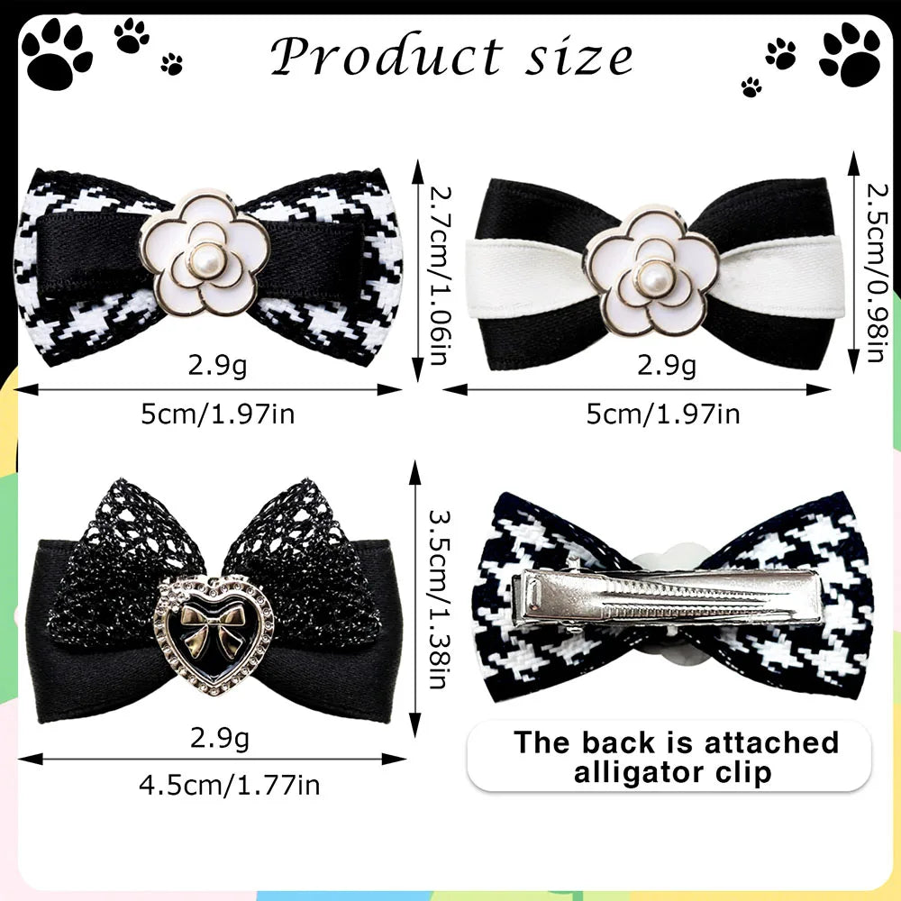 10PCS Dog Bows Wirh Metal Clips Black Style Luxury Pearl Puppy Bows Hair Accessories for Dogs Handmade Pet Small Dog Bowknots