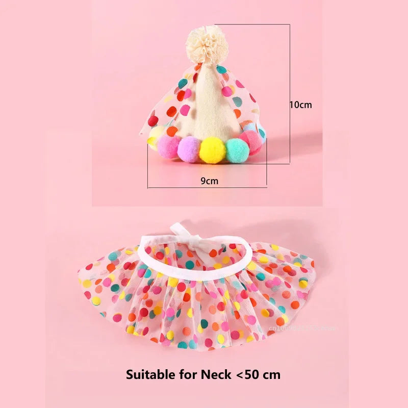 2/1Pcs Cute Dot Cat Dog Birthday Bib and Party Hat Mini Doggy Cat Adjustable Bandana Scarf Pet Birthday Outfit Puppy Supplies