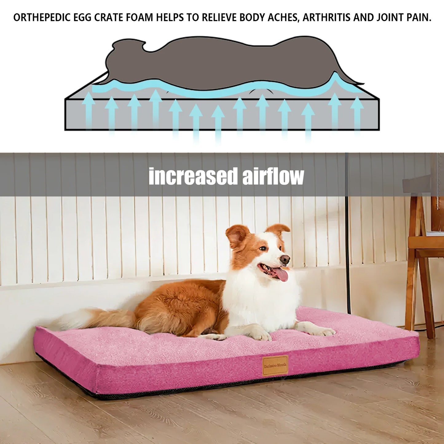 Orthopedic Pet Bed for Extra Large Dogs, 48"X30" Pink Dog Beds, Removable Washable Cover