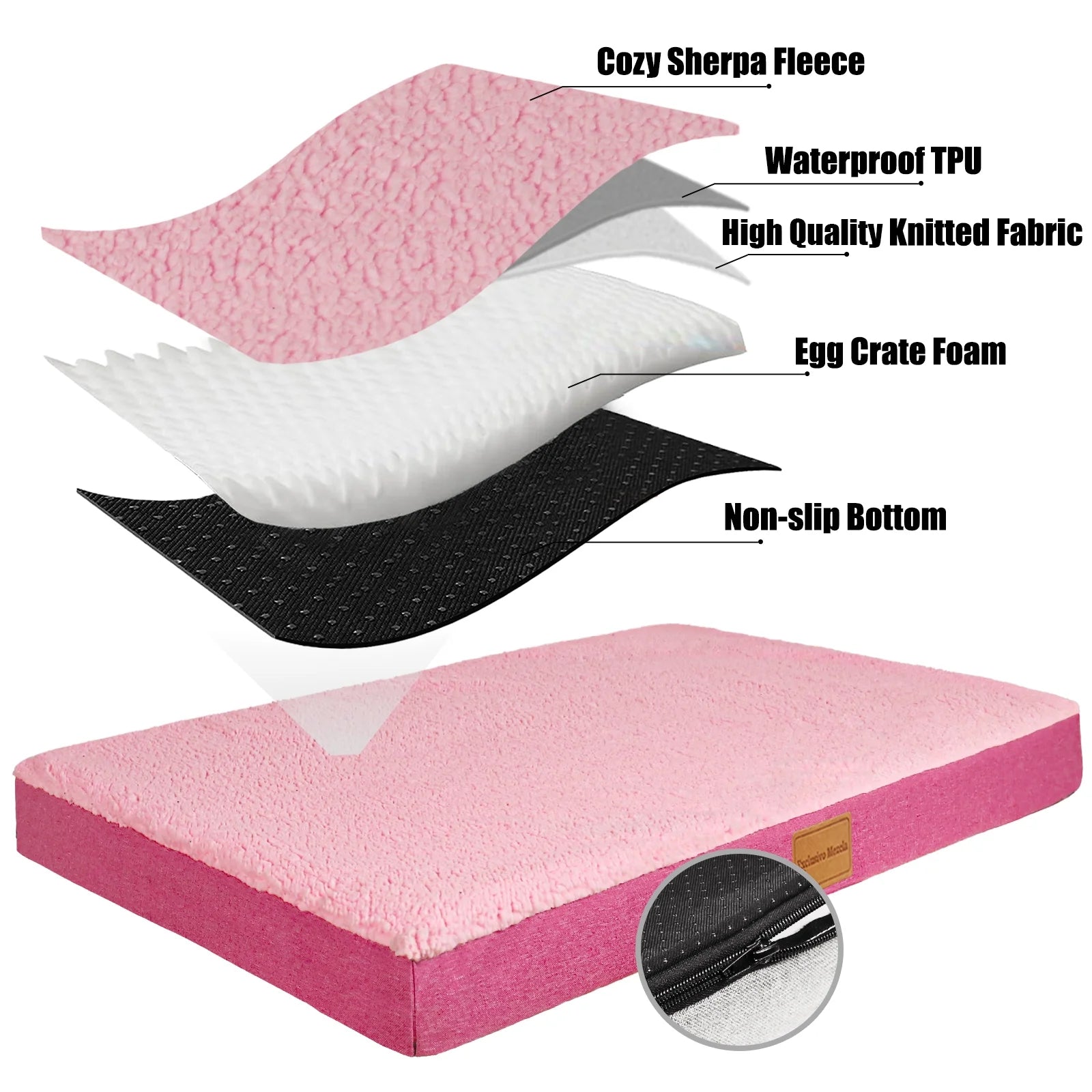 Orthopedic Pet Bed for Extra Large Dogs, 48"X30" Pink Dog Beds, Removable Washable Cover