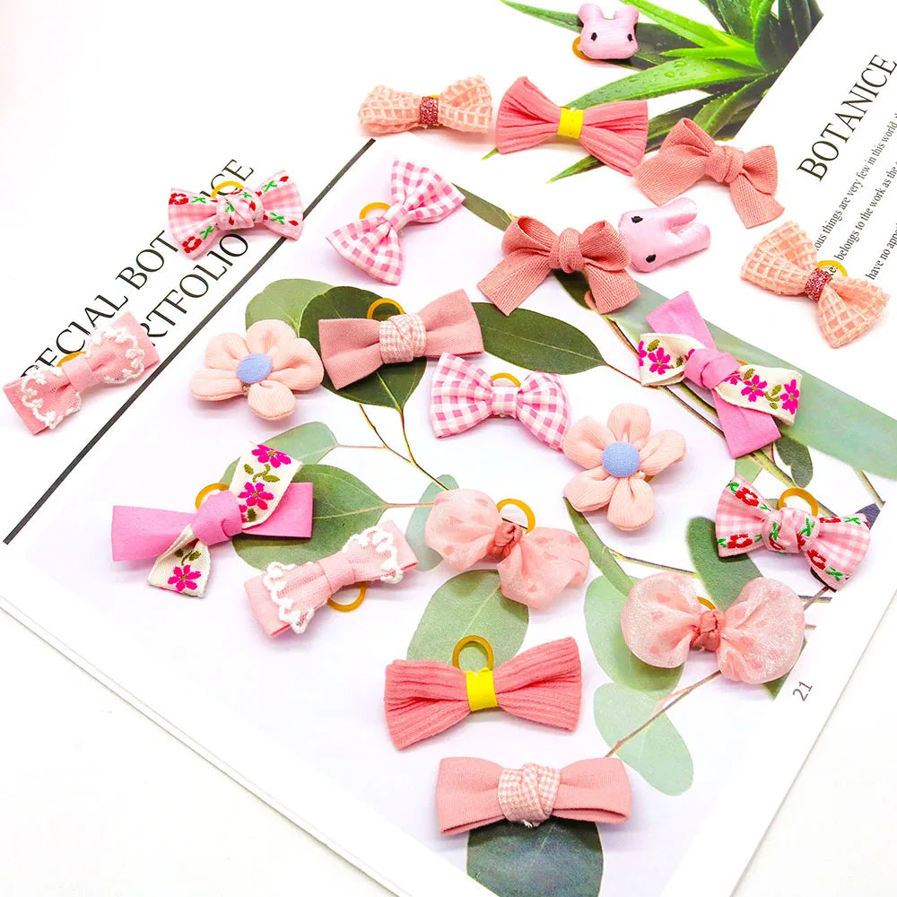 10Pcs Pink Style Dog Bowknot Small Dog Hair Bows with Rubber Bands Cat Dog Hair Decorate Pet Grooming Accessories
