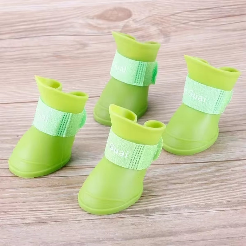 4PCS/SET Dog Boots for Small Dogs Summer Pet Dog Shoes Waterproof Pet Rain Shoes for Dog Puppy Rubber Boots Durable Shoes