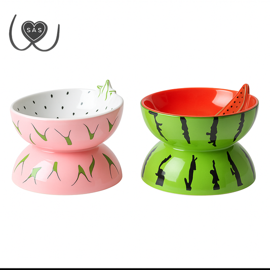 Elevated Fruit Ceramic Cat Bowl