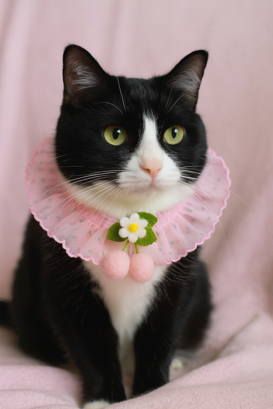 Collier pour animal de compagnie en dentelle rose à fleurs – Accessoire de déguisement élégant