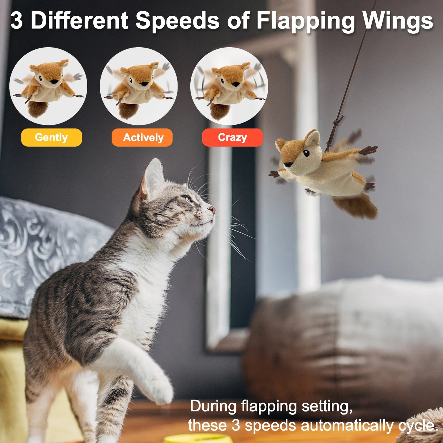 Cat Toys, Flapping Wings Sparrow Catnip Toys, Vivid Chirping, Simulation Bird Interactive Cat Toy for Kitten Kitty Exercise, Fluffy Plush Dog Toys, Touch Activated, Rechargeable