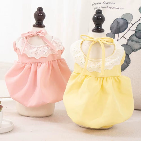 Summer Solid Color Cat Princess Dress Breathable Soft Pet Clothes Elastic Thin Cat Dog Costume