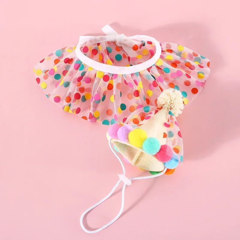 2/1Pcs Cute Dot Cat Dog Birthday Bib and Party Hat Mini Doggy Cat Adjustable Bandana Scarf Pet Birthday Outfit Puppy Supplies