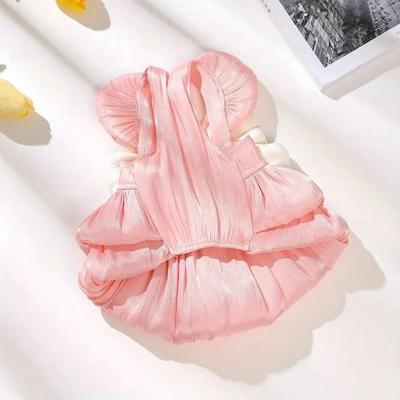 Summer Dog Dresses Cotton Flower Patterns Dogs Skirt Dress Pet Cat Princess Dress Cute Pet Clothes with Bow-Knot