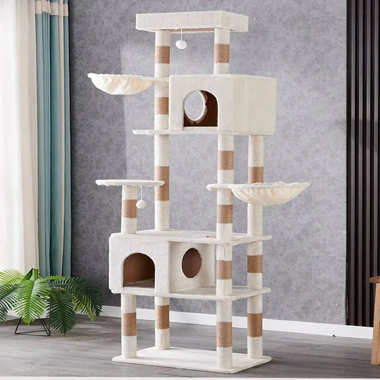 Multi-Level Plush Cats Condo Large Cat Tree Tall Cat Tower with Scratching Posts Scratching Boards Perches Caves for Indoor Cats