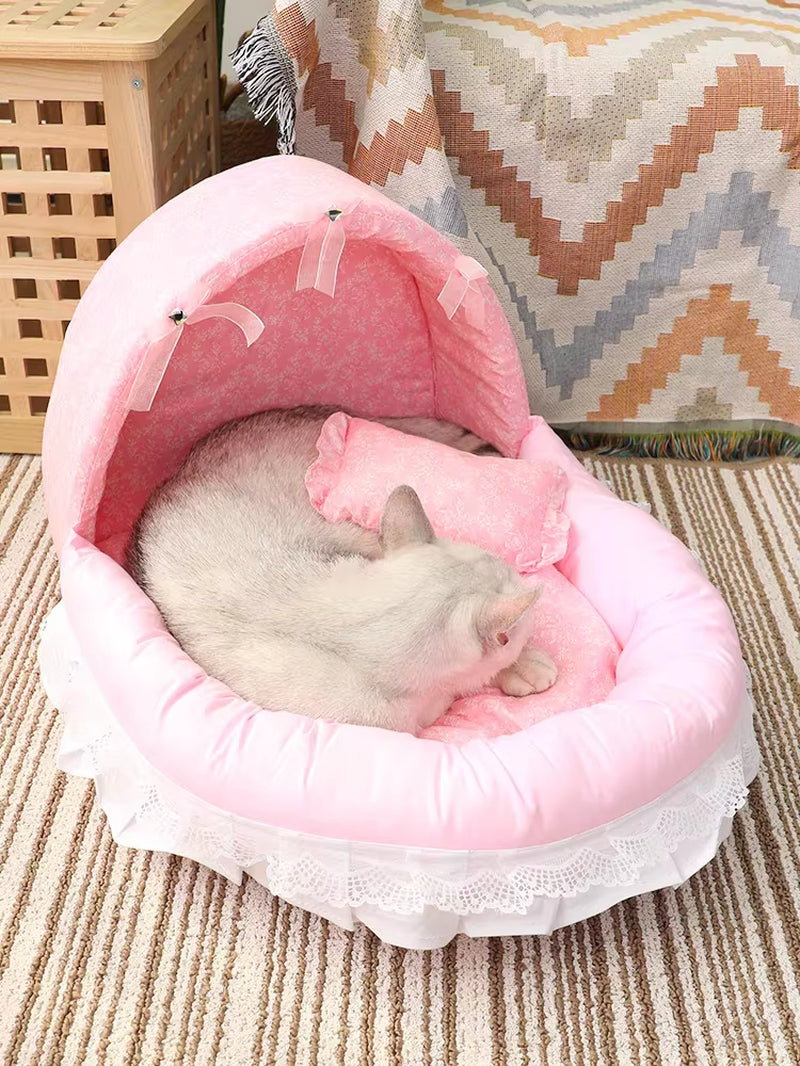Pink Lace Dog Beds for Small Dogs with Cushion S M L Pet Washable Puppy Animal Cat Indoor Sweet Home Yorkie Car Seat Mat Goods