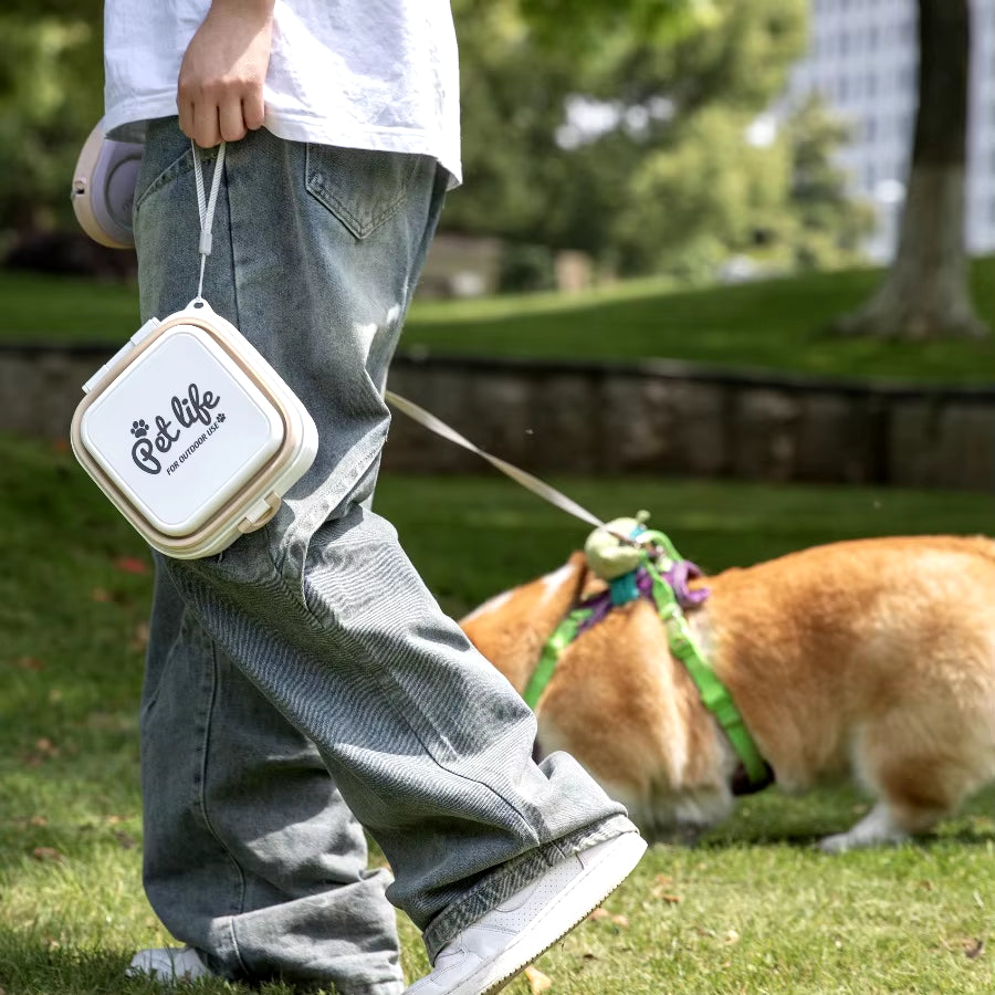 Portable Double-Decker Dog Travel Bowl for Cat Folding Bowl Food and Water Pet Outdoor Travel Supplies