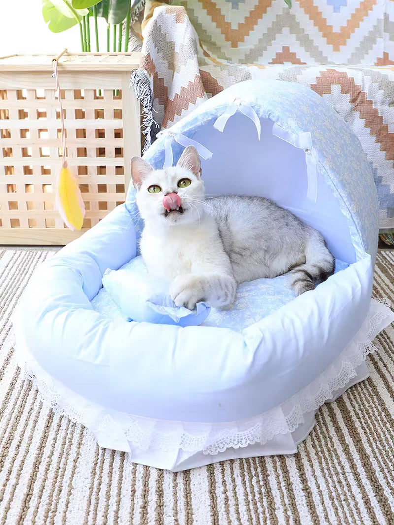 Pink Lace Dog Beds for Small Dogs with Cushion S M L Pet Washable Puppy Animal Cat Indoor Sweet Home Yorkie Car Seat Mat Goods