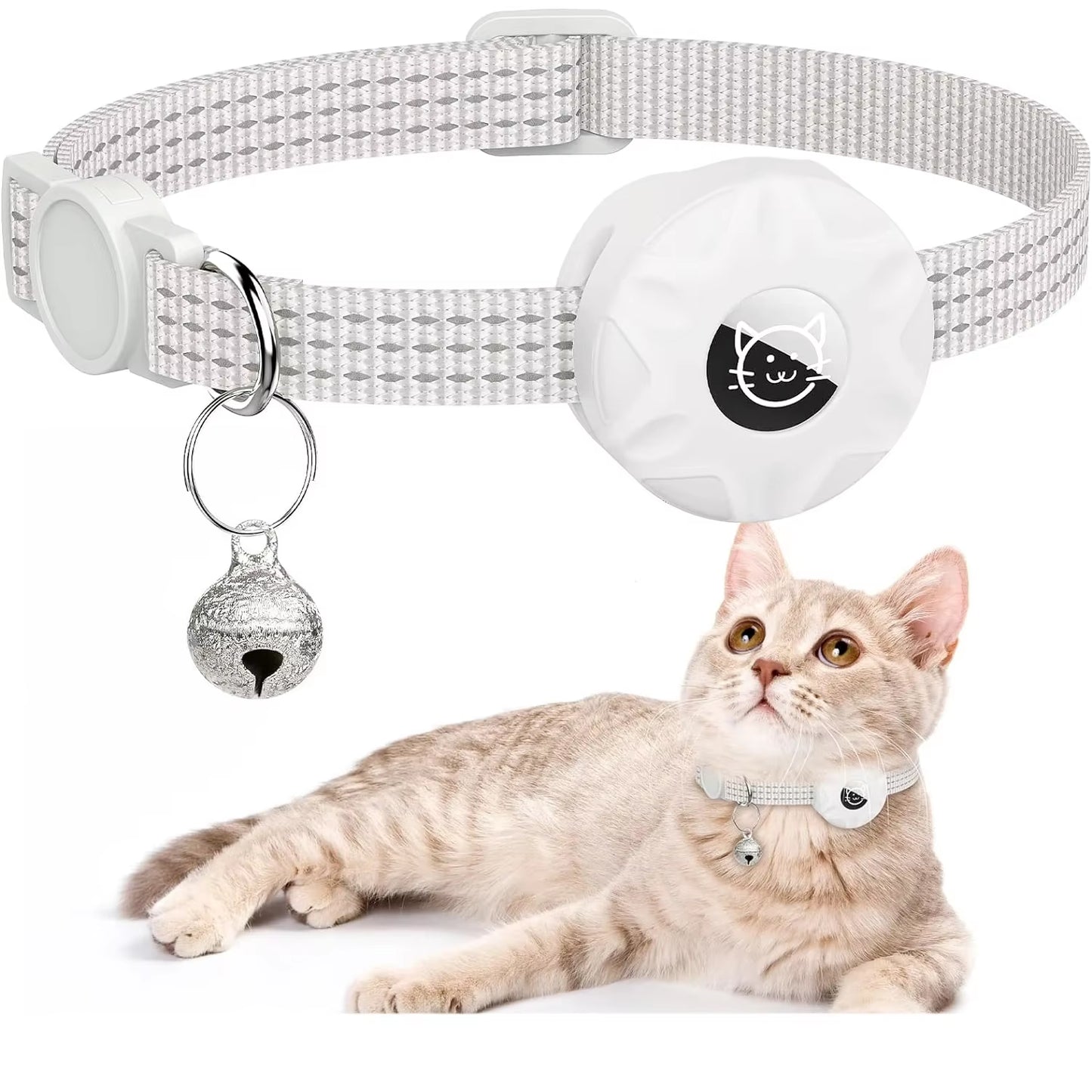 For Apple Airtag Cat Collar,Air Tag Pet Collar with Airtag Holder and Bell Reflective GPS Kitten Collar for Girl Boy Cats Gatos