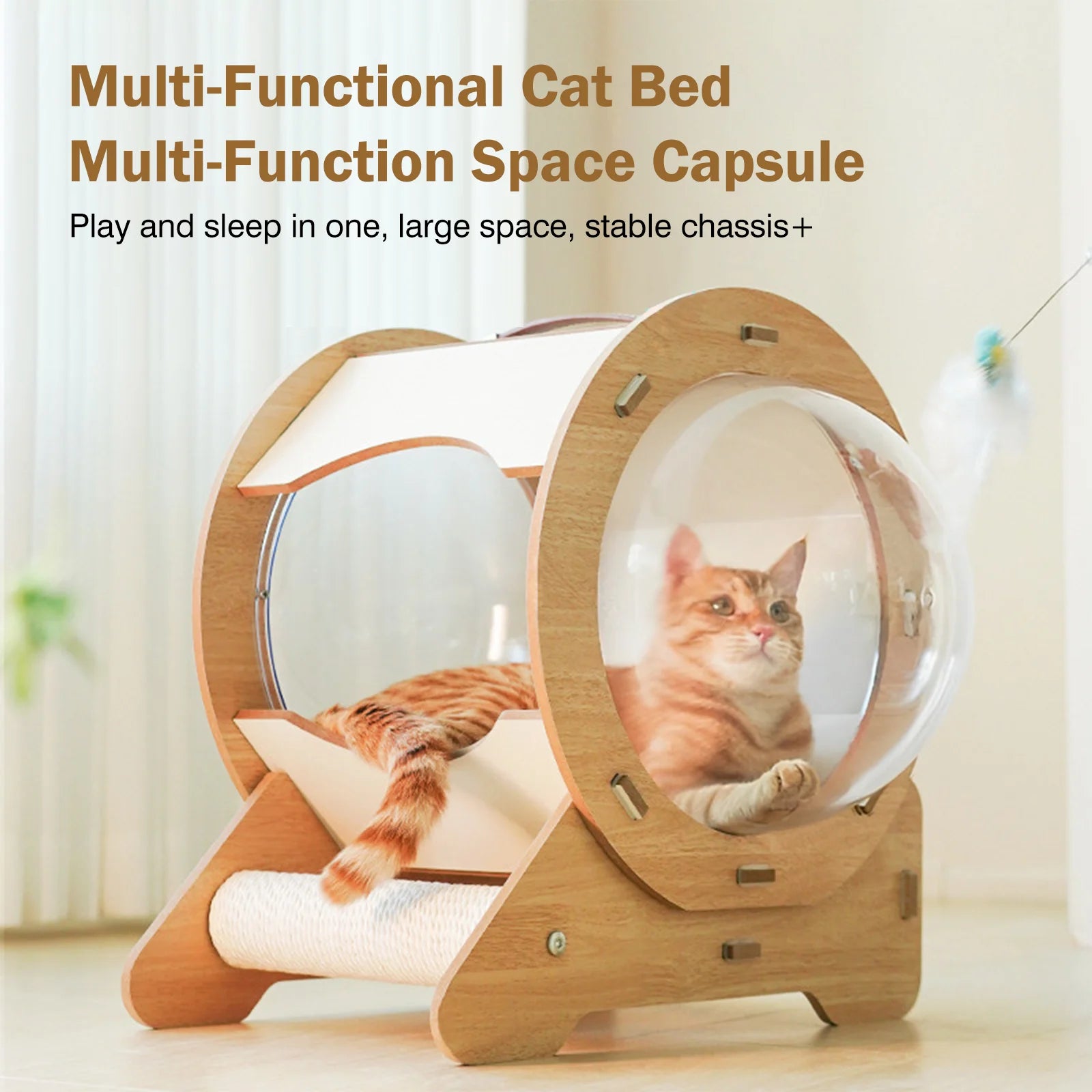 2-In-1 Cat House with Scratch Board, 360°View Large Capacity Cat Bed for Cats of All Ages with Staircase