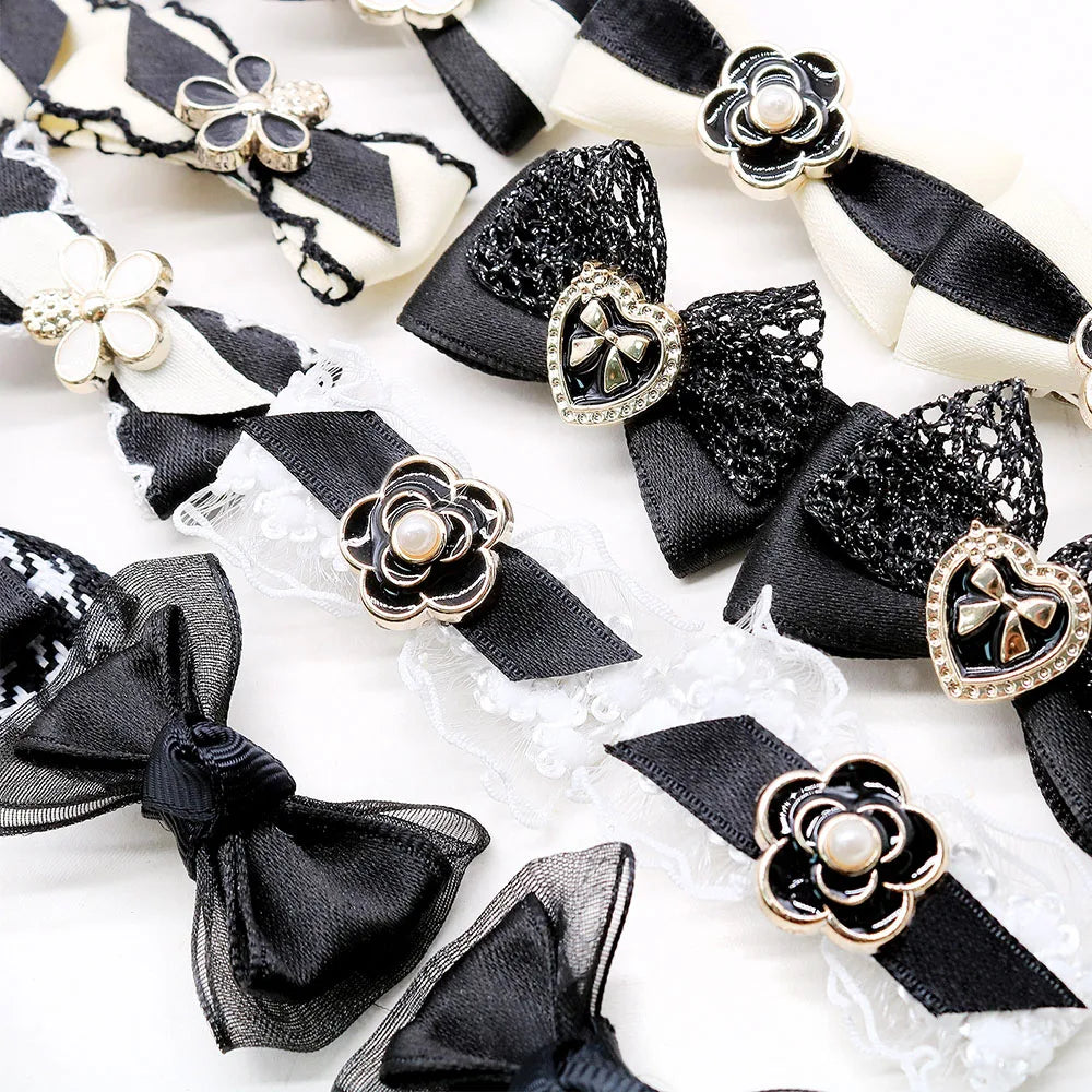 10PCS Dog Bows Wirh Metal Clips Black Style Luxury Pearl Puppy Bows Hair Accessories for Dogs Handmade Pet Small Dog Bowknots