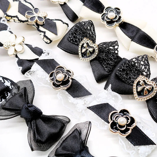 10PCS Dog Bows Wirh Metal Clips Black Style Luxury Pearl Puppy Bows Hair Accessories for Dogs Handmade Pet Small Dog Bowknots