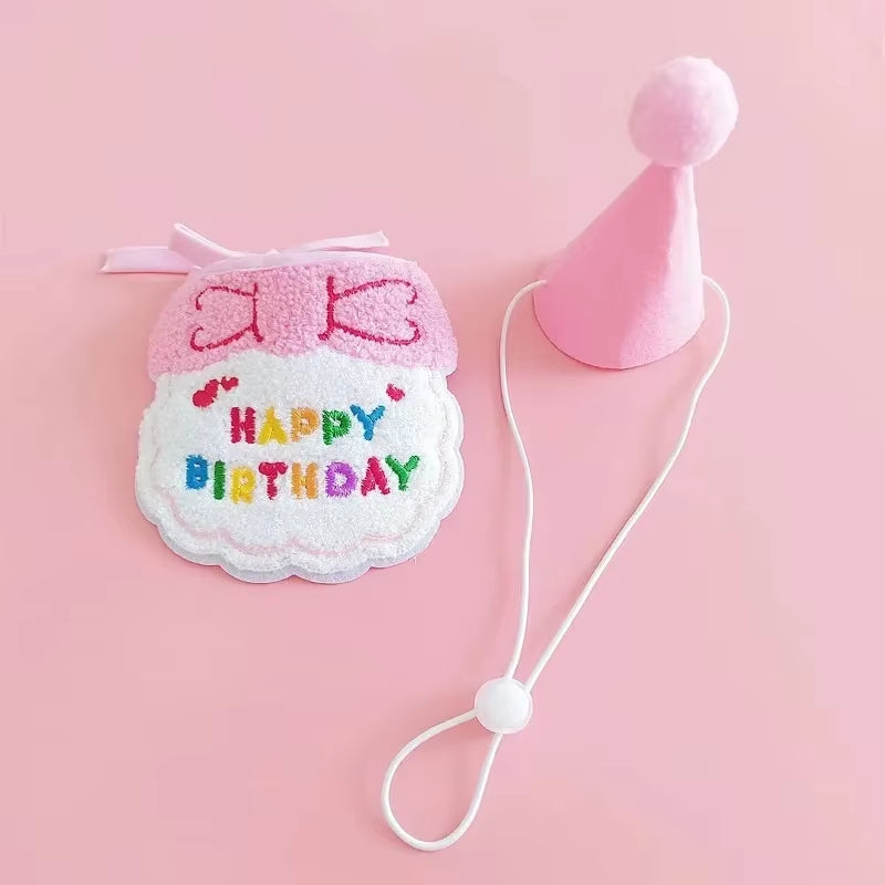 Adorable Dog Cat Puppy Birthday Hat & Bandana Set Cat Dog Accessories Pet Birthday Supplies