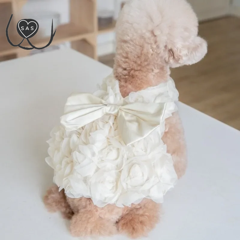 Dog Princess Dress Embroidered Flower Pet Pink Bowknot Princess Clothes Puppy Pet Pet Wedding Dress